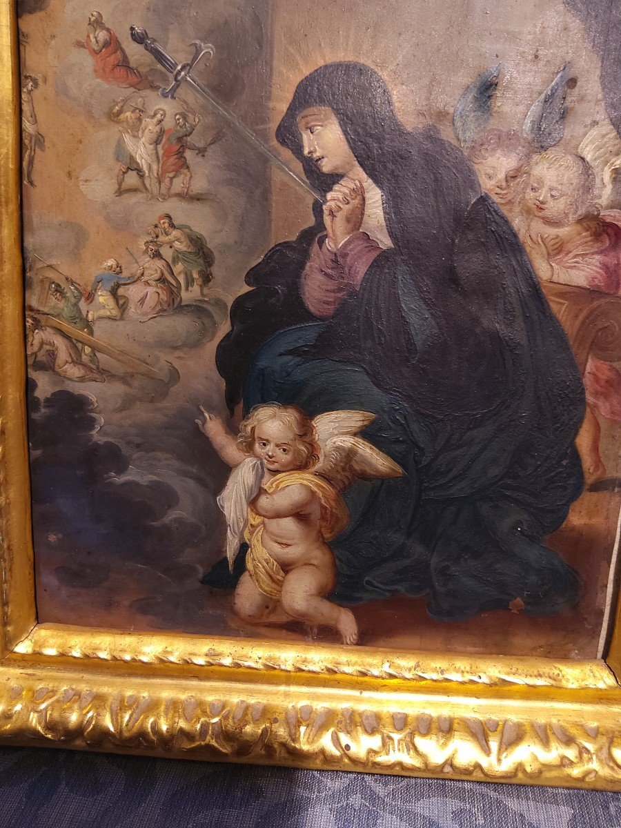 Tableau XVII Sur Cuivre "vierge Pleurant Devant Les Souffrances Du Christ"-photo-3